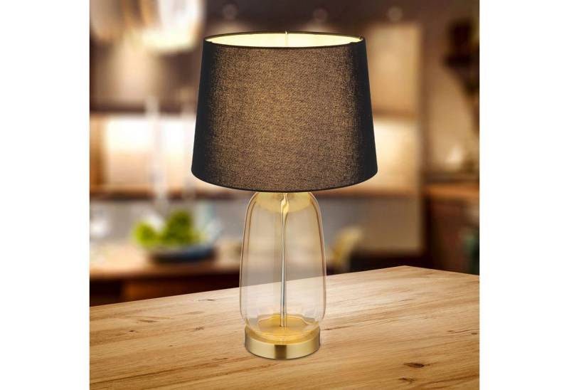 bmf-versand Tischleuchte Tischleuchte Wohnzimmer Messing Textil Tischlampe Schlafzimmer Retro, Glas Sockel, ohne Leuchtmittel, Stoffschirm von bmf-versand