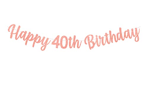 40. Geburtstag Banner Happy 40th Birthday Wimpelkette Rose Gold Glitzer Groß Hängende Buchstaben Banner für Frauen Dame 40 Jahre alt Geburtstag Jahrestag Party Dekorationen Fotohintergrund von bng-bng