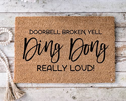 Doorbell Broken Yell Dong Really Loud, lustige Fußmatte, Einweihungsgeschenk, Willkommensmatte, lustige Fußmatte, Abschlussgeschenk, Hochzeitsgeschenk, 40,6 x 61 cm von bnil