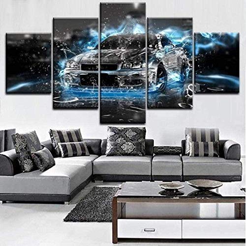 bnkrtopsu 5 Wandkunst Stück Leinwand 5 Leinwandbilder auf Leinwand für Heimdekoration und Poster Nissan GTR Auto (150x80cm Rahmenlos) von bnkrtopsu