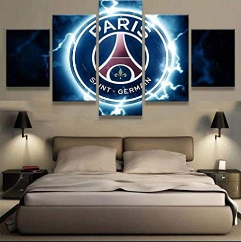 bnkrtopsu 5 Wandkunst Stück Leinwand 5 Leinwandbilder auf Leinwand für Heimdekoration und Poster Paris Saint-Germain Thunder Logo Fußball (150x80cm Rahmenlos) von bnkrtopsu