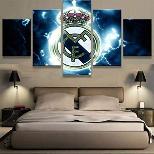 bnkrtopsu 5 Wandkunst Stück Leinwand 5 Leinwandbilder auf Leinwand für Heimdekoration und Poster Real Madrid Thunder Logo Fußball (150x80cm Rahmenlos) von bnkrtopsu