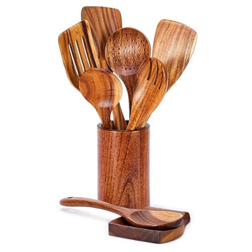9-teiliges multifunktionales Holzbesteck-Set, modische Küchenutensilien, Holzstruktur, Küchenkelle, Servierlöffel zum Kochen von bnsggl