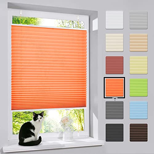 bobodeco Plissee ohne Bohren Klemmfix Faltrollo Jalousie Orange 50x130cm (BxH), neuste Version Plisseerollo Sichtschutz und Sonnenschutz Blickdicht Easyfix lichtdurchlässig Rollo für Fenster & Tür von bobodeco