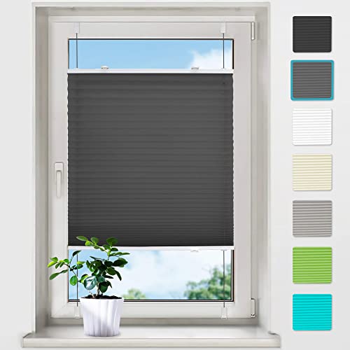 Plissee ohne Bohren Plissees Klemmfix - Anthrazit 40 x 90 cm (BxH) - Easyfix plisseerollo Jalousie Faltrollo Blickdicht - Sichtschutz - Sonnenschutz Fertifplissee - Rollos für Fenster und Tür von bobodeco