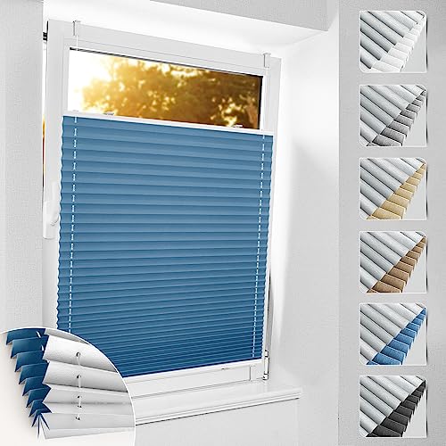 Plissee ohne Bohren Verdunkelung Klemmfix, 60x120cm Blau Thermo Plissee 100% Verdunkelnd & lichtundurchlässig Jalousie, Sichtschutz und Sonnenschutz, Aluminium Rollos für Fenster & Tür von bobodeco