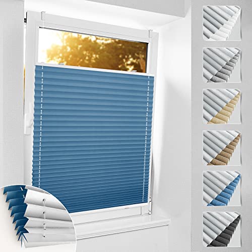 Plissee ohne Bohren Verdunkelung Klemmfix, 90x130cm Blau Thermo Plissee 100% Verdunkelnd & lichtundurchlässig, Sichtschutz und Sonnenschutz, Aluminium Rollos für Fenster & Tür von bobodeco