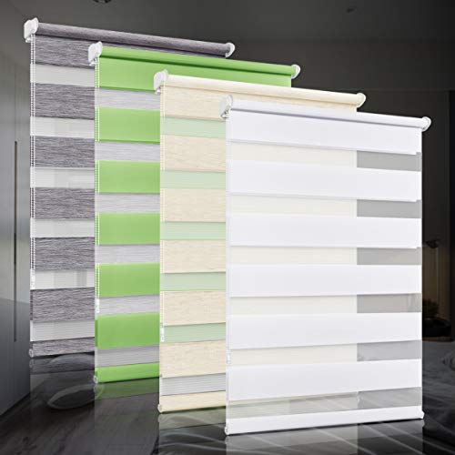 bobodeco Doppelrollo klemmfix ohne Bohren Duo Rollos für Fenster mit Klemmträger, Fensterrollo lichtdurchlässig & verdunkelnd Wandmontage Sichtschutz- Weiß B80 x H120cm (Stoffbreite 76cm) von bobodeco
