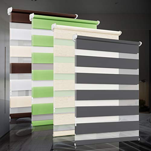 bobodeco Doppelrollo klemmfix ohne Bohren Duo Rollos für Fenster mit Klemmträger, Fensterrollo lichtdurchlässig & verdunkelnd Wandmontage Sichtschutz- Anthrazit B110 x H210cm (Stoffbreite 106cm) von bobodeco