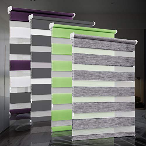 bobodeco Doppelrollo klemmfix ohne Bohren Duo Rollos für Fenster mit Klemmträger, Fensterrollo lichtdurchlässig & verdunkelnd Wandmontage Sichtschutz- Dunkelgrau B110 x H200cm (Stoffbreite 106cm) von bobodeco