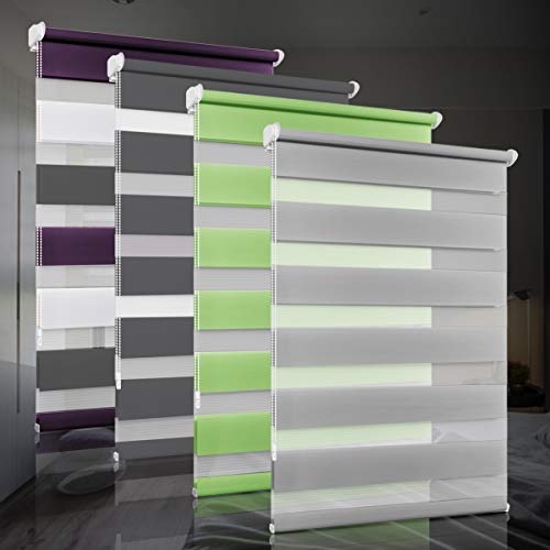 bobodeco Doppelrollo klemmfix ohne Bohren Duo Rollos für Fenster mit Klemmträger, Fensterrollo lichtdurchlässig & verdunkelnd Wandmontage Sichtschutz- Grau B105 x H100cm (Stoffbreite 101cm) von bobodeco