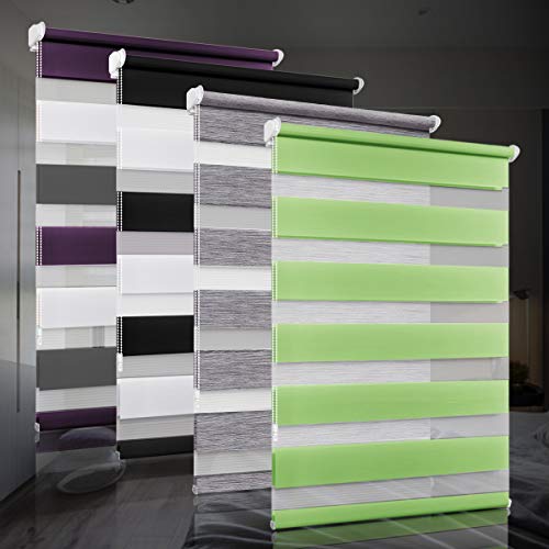 bobodeco Doppelrollo klemmfix ohne Bohren Duo Rollos für Fenster mit Klemmträger, Fensterrollo lichtdurchlässig & verdunkelnd Wandmontage Sichtschutz- Grün B90 x H140cm (Stoffbreite 86cm) von bobodeco