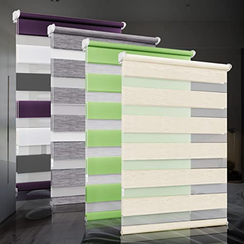 bobodeco Doppelrollo klemmfix ohne Bohren Duo Rollos für Fenster mit Klemmträger, Fensterrollo lichtdurchlässig & verdunkelnd Wandmontage Sichtschutz- Natur B110 x H220cm (Stoffbreite 106cm) von bobodeco