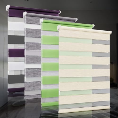 bobodeco Doppelrollo klemmfix ohne Bohren Duo Rollos für Fenster mit Klemmträger, Fensterrollo lichtdurchlässig & verdunkelnd Wandmontage Sichtschutz- Natur B50 x H140cm (Stoffbreite 46cm) von bobodeco