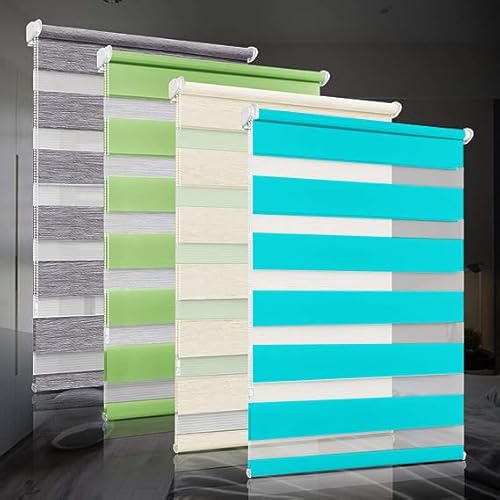 bobodeco Doppelrollo klemmfix ohne Bohren Duo Rollos für Fenster mit Klemmträger, Fensterrollo lichtdurchlässig & verdunkelnd Wandmontage Sichtschutz- Türkis B50 x H140cm (Stoffbreite 46cm) von bobodeco