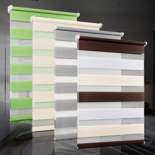 bobodeco Doppelrollo klemmfix ohne Bohren Duo Rollos für Fenster mit Klemmträger, Fensterrollo lichtdurchlässig & verdunkelnd Wandmontage Sichtschutz- Weiß Creme Braun B105 x H130c (Stoffbreite 101cm) von bobodeco
