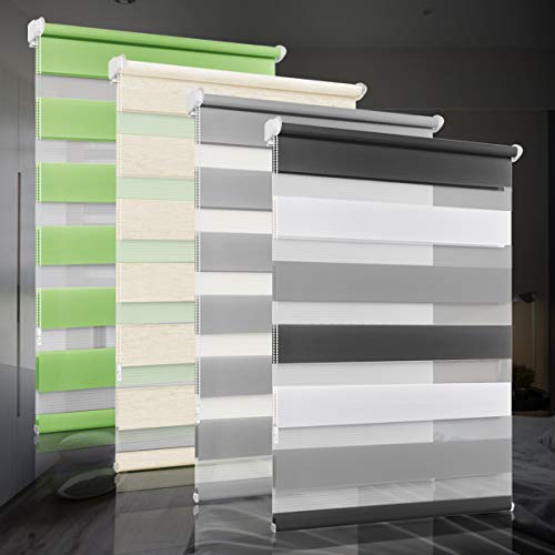 Doppelrollo klemmfix ohne Bohren Duo Rollos für Fenster mit Klemmträger, Fensterrollo lichtdurchlässig & verdunkelnd Wandmontage Sichtschutz- Weiß Grau Anthrazit B90 x H120cm (Stoffbreite 86cm) von bobodeco