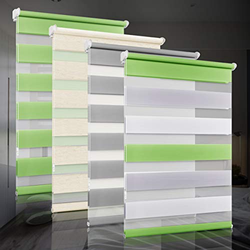 bobodeco Doppelrollo klemmfix ohne Bohren Duo Rollos für Fenster mit Klemmträger, Fensterrollo lichtdurchlässig & verdunkelnd Wandmontage Sichtschutz- Weiß Grau Grün B85 x H130cm (Stoffbreite 81cm) von bobodeco