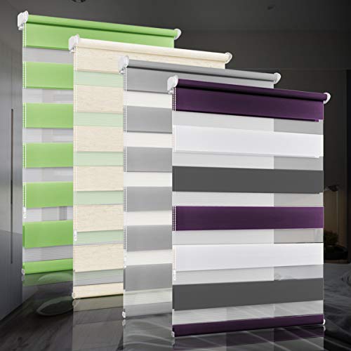 bobodeco Doppelrollo klemmfix ohne Bohren Duo Rollos für Fenster mit Klemmträger, Fensterrollo lichtdurchlässig & verdunkelnd Sichtschutz- Weiß Lila Anthrazit B45 x H120cm (Stoffbreite 41cm) von bobodeco