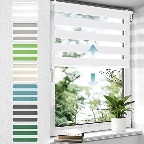 bobodeco Doppelrollo schnurlos Klemmfix ohne Bohren Duo Rollos für Fenster & Tür, 60x130cm (BxH) Weiß, Drücken Und Ziehen Springrollos Klemmrollo ohne Schnur lichtdurchlässig & Blickdicht von bobodeco