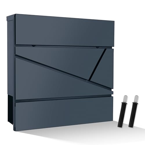 bobodeco Moderner Briefkasten in Anthrazit RAL 7016 - Briefkästen, Postkasten mit Sichtfenster, Wandbriefkasten mit Zeitungsfach, abschließbarer Postbox von bobodeco