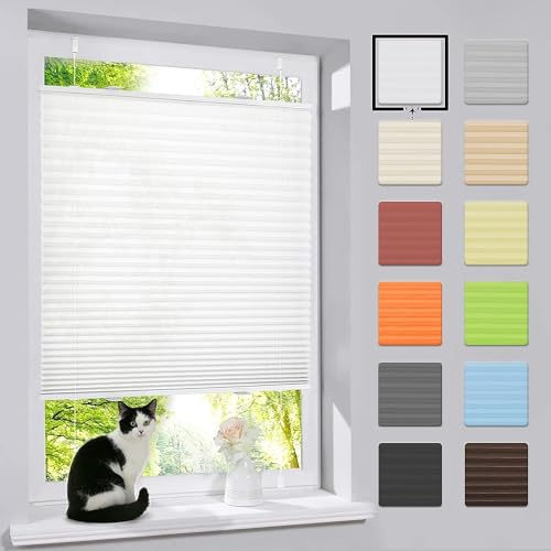 bobodeco Plissee ohne Bohren Klemmfix Faltrollo Jalousie Weiß 115x150cm (BxH), Plisseerollo Sichtschutz und Sonnenschutz Blickdicht Easyfix lichtdurchlässig Rollo für Fenster & Tür von bobodeco