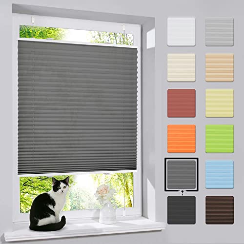 bobodeco Plissee ohne Bohren Klemmfix Faltrollo Jalousie Anthrazit 35x100cm (BxH), Plisseerollo Sichtschutz und Sonnenschutz Blickdicht Easyfix lichtdurchlässig Rollo für Fenster & Tür von bobodeco