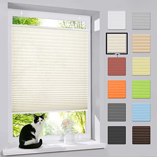 bobodeco Plissee ohne Bohren Klemmfix Faltrollo Jalousie Beige 80x150cm (BxH), Plisseerollo Sichtschutz und Sonnenschutz Blickdicht Easyfix lichtdurchlässig Rollo für Fenster & Tür von bobodeco