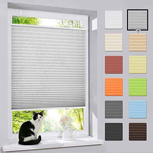 bobodeco Plissee ohne Bohren Klemmfix Faltrollo Jalousie Grau 60x80cm (BxH), Plisseerollo Sichtschutz und Sonnenschutz Blickdicht Easyfix lichtdurchlässig Rollo für Fenster & Tür von bobodeco