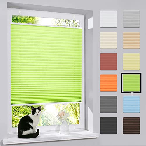 bobodeco Plissee ohne Bohren Klemmfix Faltrollo Jalousie Grün 35x120cm (BxH), Plisseerollo Sichtschutz und Sonnenschutz Blickdicht Easyfix lichtdurchlässig Rollo für Fenster & Tür von bobodeco