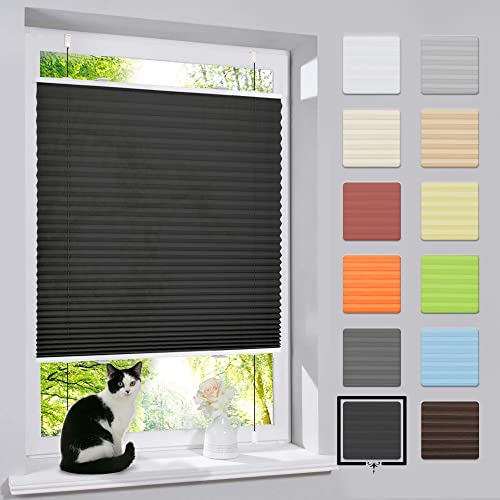 bobodeco Plissee ohne Bohren Klemmfix Faltrollo Jalousie Schwarz 65x200cm (BxH), Plisseerollo Sichtschutz und Sonnenschutz Blickdicht Easyfix lichtdurchlässig Rollo für Fenster & Tür von bobodeco