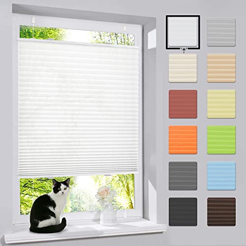 bobodeco Plissee ohne Bohren Klemmfix Faltrollo Jalousie Weiß 45x230cm (BxH), Plisseerollo Sichtschutz und Sonnenschutz Blickdicht Easyfix lichtdurchlässig Rollo für Fenster & Tür von bobodeco