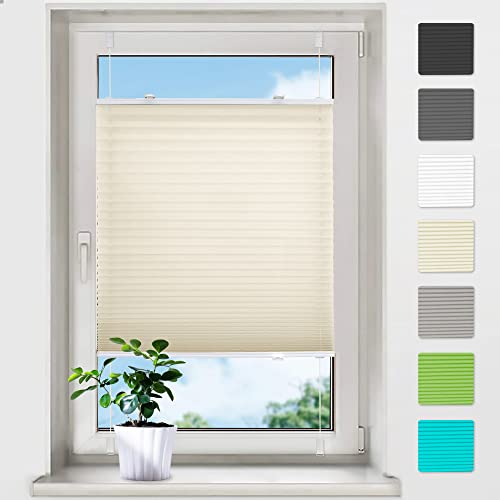 bobodeco Plissee ohne Bohren Plissees Klemmfix - Beige 80 x 80 cm (BxH) - Easyfix Plisseerollo Jalousie Faltrollo Blickdicht - Sichtschutz - Sonnenschutz Fertifplissee - Rollos für Fenster und Tür von bobodeco