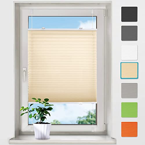 bobodeco Plissee ohne Bohren Plissees Klemmfix - Creme 90x120 cm (BxH) - Easyfix Plisseerollo Jalousie Faltrollo Blickdicht - Sichtschutz - Sonnenschutz Fertifplissee - Rollos für Fenster und Tür von bobodeco