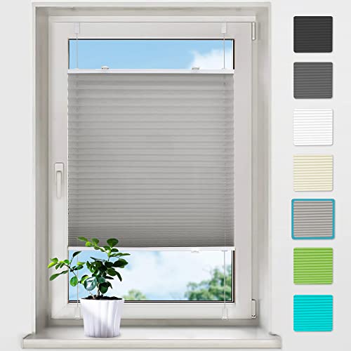 bobodeco Plissee ohne Bohren Plissees Klemmfix - Grau 120x110 cm (BxH) - Easyfix plisseerollo Jalousie Faltrollo Blickdicht - Sichtschutz - Sonnenschutz Fertifplissee - Rollos für Fenster und Tür von bobodeco