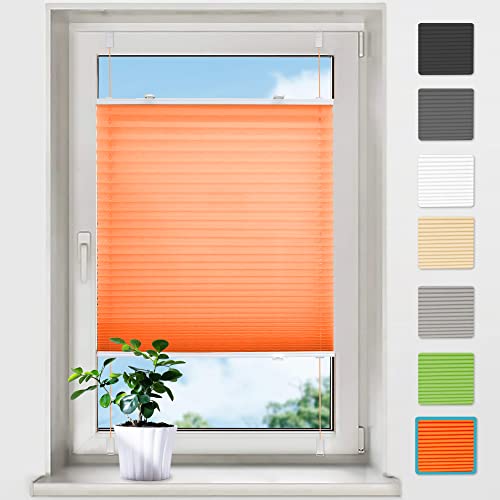 bobodeco Plissee ohne Bohren Plissees Klemmfix - Orange 80x120 cm (BxH) - Easyfix Plisseerollo Jalousie Faltrollo Blickdicht - Sichtschutz - Sonnenschutz Fertifplissee - Rollos für Fenster und Tür von bobodeco