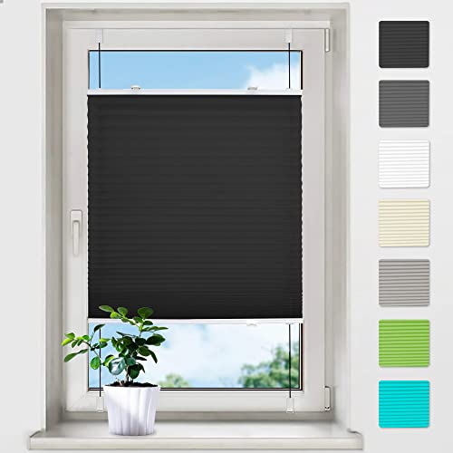 bobodeco Plissee ohne Bohren Plissees Klemmfix - Schwarz 40 x 100 cm (BxH) - Easyfix Plisseerollo Jalousie Faltrollo Blickdicht - Sichtschutz - Sonnenschutz Fertifplissee - Rollos für Fenster und Tür von bobodeco