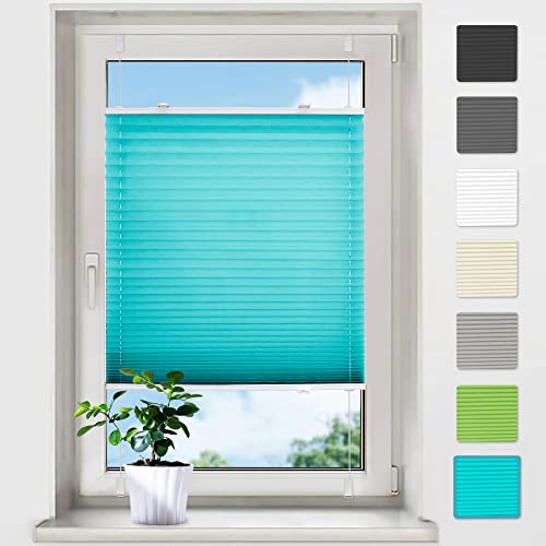 bobodeco Plissee ohne Bohren Plissees Klemmfix - Türkis 70 x 130 cm (BxH) - Easyfix Plisseerollo Jalousie Faltrollo Blickdicht - Sichtschutz - Sonnenschutz Fertifplissee - Rollos für Fenster und Tür von bobodeco