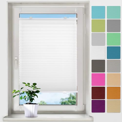 bobodeco Plissee ohne Bohren Plissees Klemmfix - Weiß 35 x 100 cm (BxH) - Easyfix Plisseerollo Jalousie Faltrollo Blickdicht - Sichtschutz - Sonnenschutz Fertifplissee - Rollos für Fenster und Tür von bobodeco