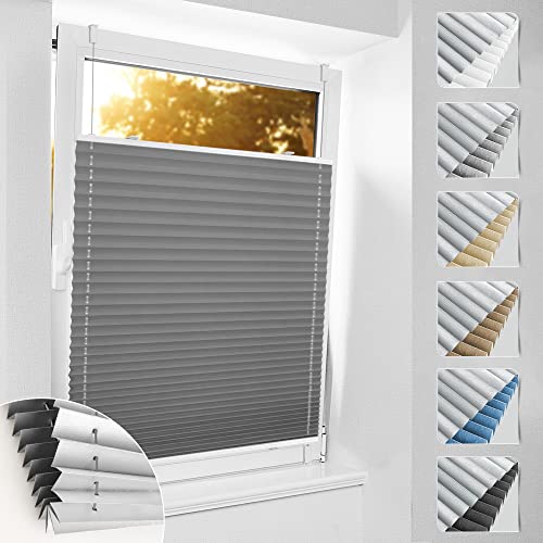 bobodeco Plissee ohne Bohren Verdunkelung Klemmfix, Grau 55x100 cm(BxH) Thermo Plissees 100% Verdunkelnd & lichtundurchlässig Plisseerollo, Sichtschutz und Sonnenschutz für Fenster & Tür von bobodeco
