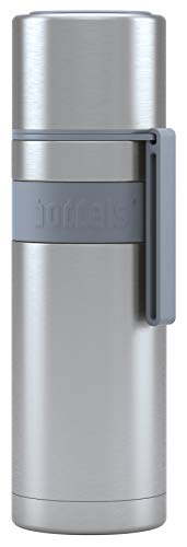 Isolierflasche HEET 500ml – Thermoflasche aus Edelstahl, Doppelwandig, Vakuum-Isolierte Thermoskanne mit Becher, Auslaufsicher, BPA-frei, Hält 12h warm, 360° Verschluss, Trageschlaufe (Hellgrau) von boddels