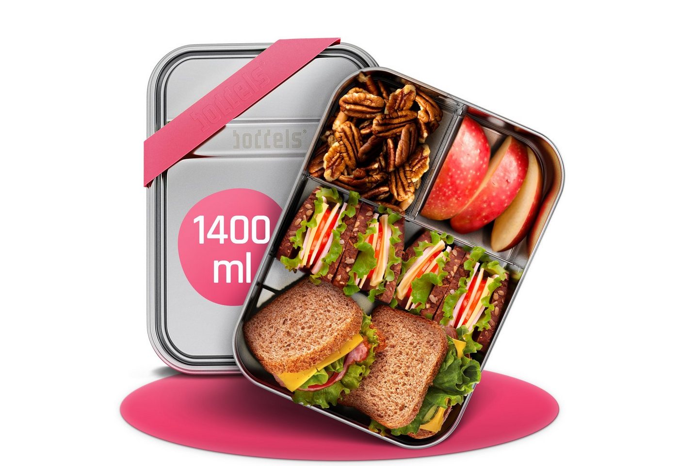 boddels Lunchbox SMACHT 1.400ml Brotdose aus Edelstahl, Edelstahl, Hält warm, Edelstahl, Trennwand von boddels