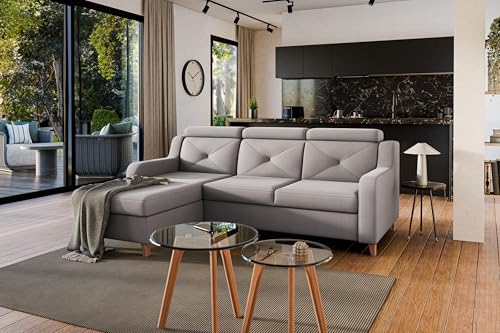 Ecksofa Laksaro links mit Schlaffunktion Velours Jasmine 25 hellbraun von bogart