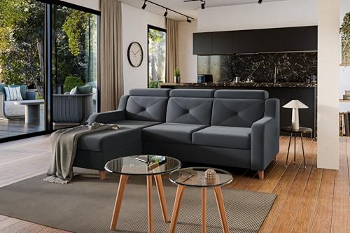 Ecksofa Laksaro links mit Schlaffunktion Velours Trinity 15 grau von bogart