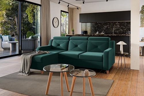 Ecksofa Laksaro links mit Schlaffunktion Velours Trinity 28 grün von bogart