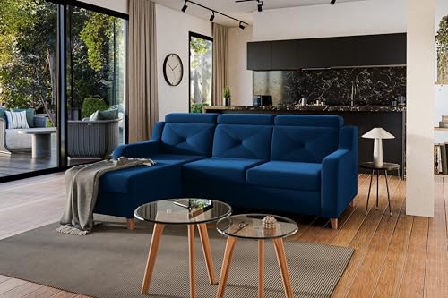 Ecksofa Laksaro links mit Schlaffunktion Velours Trinity 31 blau von bogart
