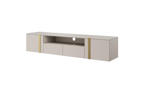 bogart Hängend TV-Schrank Verica 200 cm, offenes Fach, Gold Griffe, Hochwertiges MDF Lowboard Schrank TV Tisch Sideboard Kommode HiFi Fernsehtisch, TV-Möbel von bogart