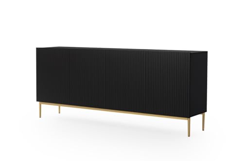 bogart Kommode Nicole 200 cm Sideboard Schrank 4 türiger Wohnzimmerschrank Highboard Gold Metallfüße von bogart