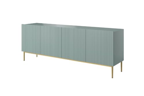 bogart Kommode Nicole 200 cm Sideboard Schrank 4 türiger Wohnzimmerschrank Highboard Gold Metallfüße von bogart