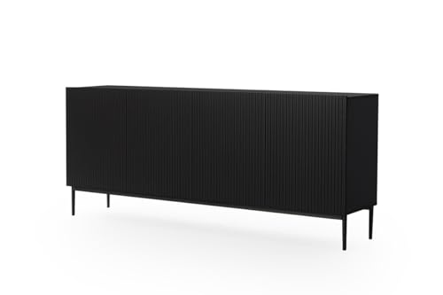 bogart Kommode Nicole 200 cm Sideboard Schrank 4 türiger Wohnzimmerschrank Highboard Schwarz Metallfüße von bogart